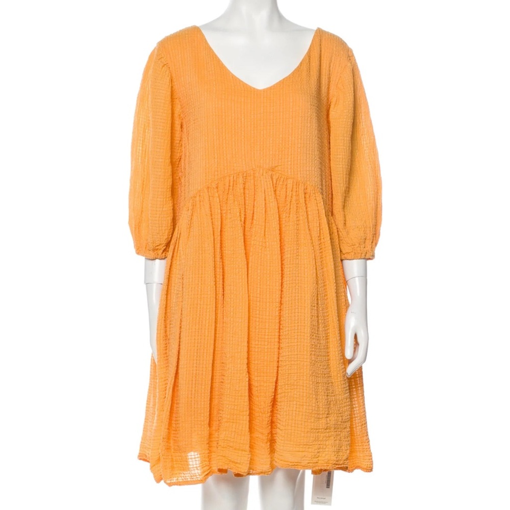 Merlette Miller Textured Puff-Sleeve Dress in Tangerine